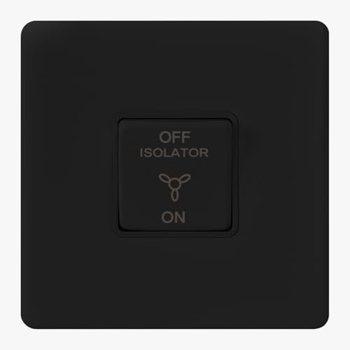 EVOGES Terra Fan Isolator Switch – 1 Gang 1 Way 3 Pole 10AX Rated, Decorative Wall Switch for Bathroom and Extractor Fan Isolation, UK Wiring Accessories (Matt Black)