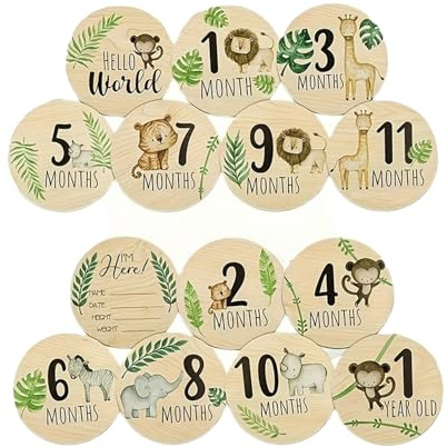 Wooden Baby Monthly Milestone Cards, Newborn Photo Props, Age Tracker for Boys and Girls, First Year Memory Keepsake, Baby Shower Gift