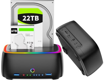 Duplicatore/clonatore di dischi rigidi a doppia baia USB 3.0 a SATA I/II/III, dock esterno HDD/SSD con hub USB e lettore di schede SD/TF per unità da 2,5/3,5 pollici, supporto 20+TB