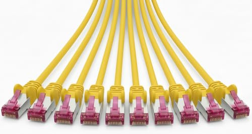 AmzNet Cable de red CAT 6a de 0,5 metros, amarillo, 10 unidades, cable LAN RJ45 S/FTP PiMF, certificado GHMT, 10 Gbps, 500 MHz, cable de cobre para router, conmutador, Smart TV, PC y red