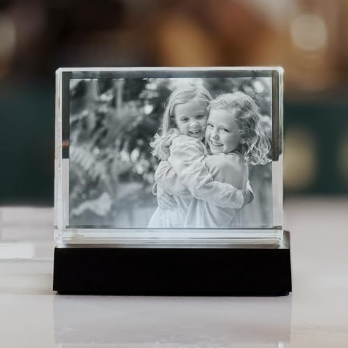 contento | Edles Glasfoto zum Muttertag mit eigenem Foto | Glasfoto personalisiert | Für Mama ein personalisiertes Geschenk | Maße (Glafoto + LED, M Querformat (10,5x8x2,4cm))