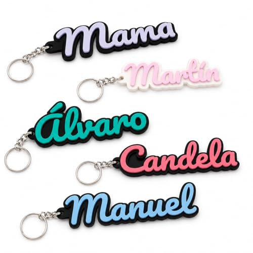 MPZONLINE Llavero personalizado con nombre, Identificador de mochila, llaveros con marca o texto, regalo personalizable en texto y colores