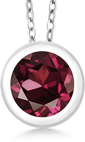 Gem Stone King 6MM Round Gemstone Birthstone Solitaire Pendant Necklace For Women | 925 Sterling Silver | With 18 Inch Silver Chain | Rhodolite Garnet