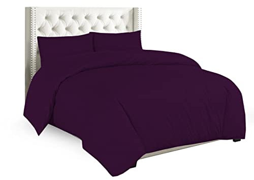 Sapphire Collection Plain Duvet Cover With Pillow Case Non Iron Percale Quilt Cover Bedding Bedroom Set (Single, Plum)