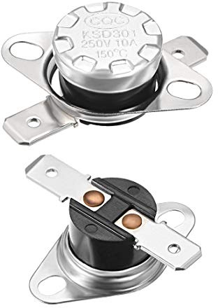 sourcing map 2pcs Bimetall Temperatur Reglerschalter Thermostat 150°C 10A | N.C, 6,3mm Stift
