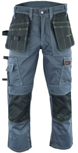 WrightFits Men Pro Builder Work Trousers Grey - Heavy Duty Safety Combat Cargo Pants - Multi Pockets - Knee Pad Pockets - Triple Stitched - Durable Workwear (30W X 31L)