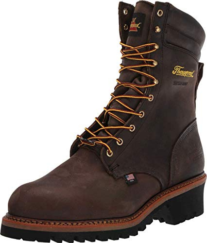 Thorogood Logger Series 9” Waterproof Steel Toe Work Boots for Men - Premium Leather with Storm Welt Construction and Slip-Resistant Vibram Outsole; EH Rated, Studhorse Brown - 9.5 M US