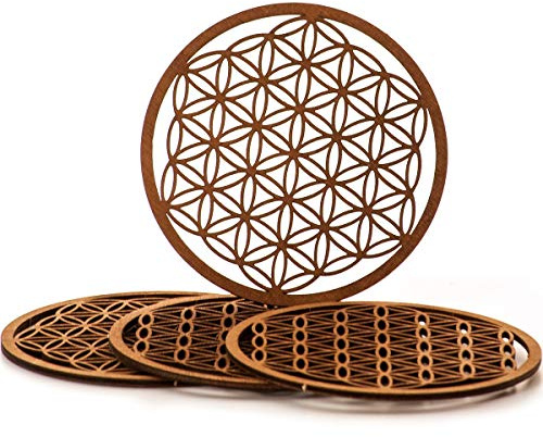 Spruchreif Premium QUALITÄT 100% EMOTIONAL · Blume des Lebens aus Holz in einem 4er Set · Wanddeko · Wandschmuck Lebensblume · Spirituelles Symbol · Esoterik Geschenke (Ø 10 cm)