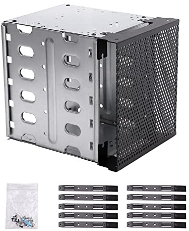 Hard Drive Cage,Galvanized Steel Plate + ABS Plastic Cage Hard Drive Tray Rack with Fan Space,Adapter Rack Bracket for Computer SATA 5.25in to 5X 3.5