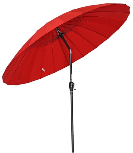 Angel Living Parasol De Jardin Parasol 250cm Rond 24 baleines L'Ombre De MéCanisme D'Inclinaison De Manivelle, Protection UV pour Balcon Terrasse Piscine Extérieur Plage (Rouge)