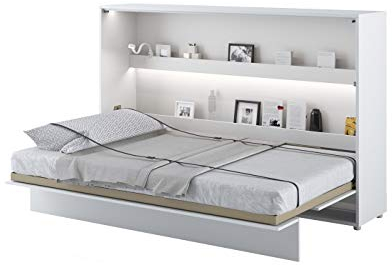 Schrankbett Bed Concept, Wandklappbett mit Lattenrost, V-Bett, Wandbett Bettschrank Schrank mit integriertem Klappbett Funktionsbett (BC-05, 120 x 200 cm, Weiß/Weiß Hochglanz, Horizontal)