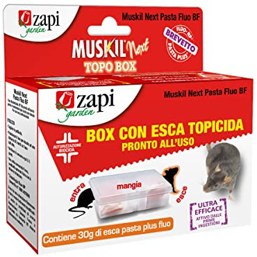 Zapi Garden | Muskil Next Pasta Fluo BF Topo Box - Rodenticida in Pasta, Topicida per Interno, Esche per Topi, Pasta per Disinfestazione di Topi in box riutilizzabile con esca predosata 30g