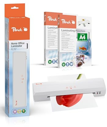Peach Home Office Laminiergerät A4 inkl. 200 gratis Laminierfolien - für Heim und Büro - Geeignet für alle handelsüblichen Folien in allen Größen bis max. A4 - PL707P
