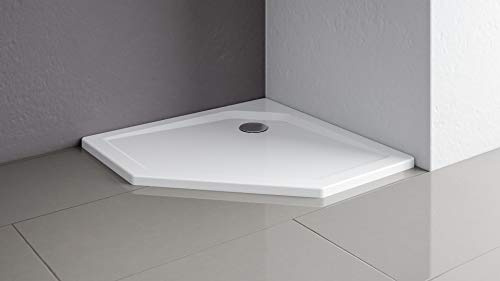 Schulte Duschwanne extra-flach Fünfeck 90 x 90 cm inkl. Ablauf waagerecht und Füße D20097 04