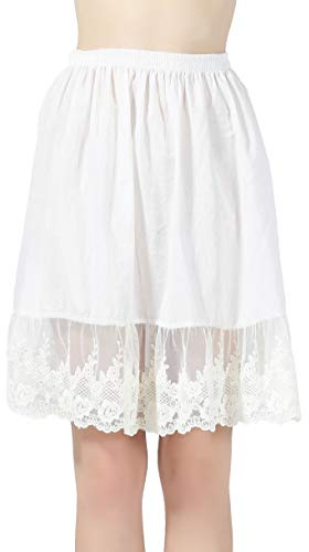 BEAUTELICATE Jupon en Coton avec Ourlet en Dentelle De Femme Été Petticoat Lingerie sous-Jupe sous-Robe Court Mi-Long 55cm Ivoire, XL