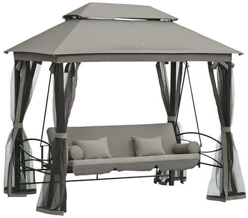 Outsunny Hollywoodschaukel Gartenschaukel Schaukel mit Seitenwänden 3-Sitzer Dunkelgrau 256 x 172 x 248 cm