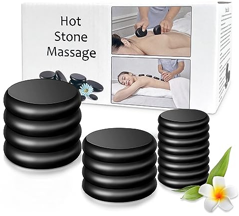 Hot Stones Massage Set,16Pcs Natural Massage Stones Set, Basalt Hot Rocks,Massage Stones for Massage Therapy Professional or for Home Spa Warming Relaxing Pain Relief