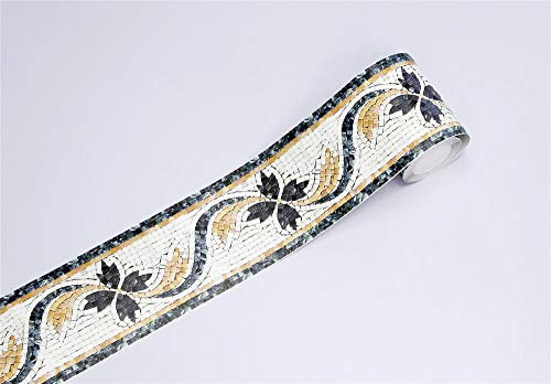 GouieRylin Carta da parati autoadesiva per bordo del bagno, impermeabile, bordi per pareti della cucina, in PVC, rimovibile, bordo delle piastrelle Mosaico di fiori europei retrò 10cm X 500cm