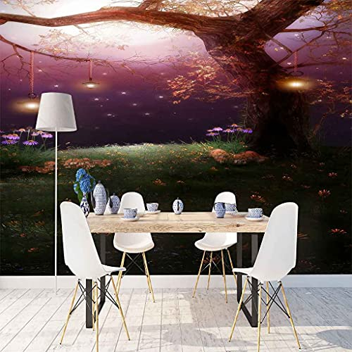 FVGKYS Wandbilder Schlafzimmer Erwachsene Kinder Tapete Plakate 3D Lila Himmelsbäume Selbstklebend Wandgemälde Wandtattoo Kunst Dekoration Für Wohnzimmer Küche Wanddekoration 350x256cm