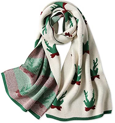 LumiSyne Bufanda Navidad Para Mujer Invierno Bufandas De Punto Reversible Patrones De Navidad Reno Copo De Nieve Larga Pashmina Fulares Chales Estola Grueso