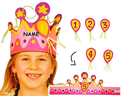 alles-meine.de GmbH Krone - aus Filz - Größen VERSTELLBAR - für Kinder & Erwachsene - incl. Name - mit Zahlen - rosa & pink - Geburtstagskrone/Kindergeburtstag - lustiger Party..