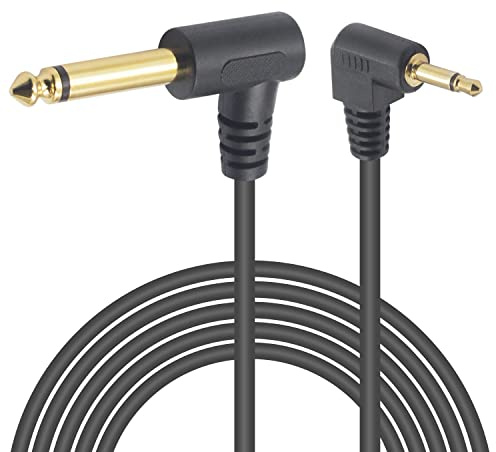Duttek 6.35mm 1/4 inch mono male to 3.5mm 1/8 inch TS mono male audio cable,90 Degree Right Angle Adapter stereo audio cable for Earphone Electric Bass Guitar Keyboard Pro Audio,1.8M