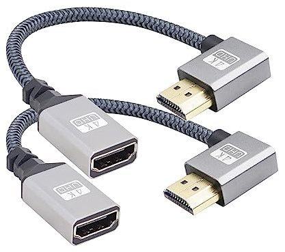 RIIEYOCA 90 Grad Links abgewinkeltes UHD 4K-HDTV Stecker auf HDTVS Stecker 18Gbps Extender Spiralkabel Unterstützt 4K@60Hz,1080p,HDCP 2.2,ARC,3D (2pack)
