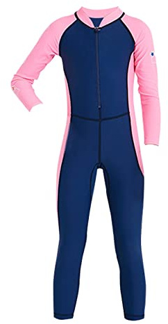 Traje de neopreno para niños y niñas, de cuerpo completo, manga larga, buceo, surf, protector solar, secado rápido, 1 pieza, traje de baño para niñas, talla 16, azul,, 3-4 años