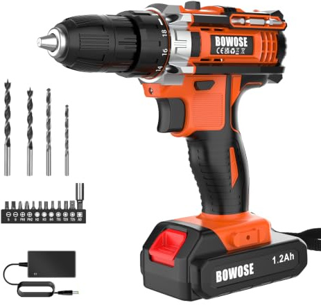 21V Cordless Drill Set Electric Combi Drills Driver Screwdriver 45Nm, Fast Charger, with Rechargeable 1500 mAh Battery & LED Work Light