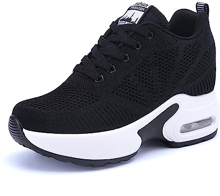 JAOOUU Basket Compensee Femme Chaussure Tennis de Sport Gym Fitness Respirantes Sneakers Basket a Talon Compensé Noir Augmenter 8cm