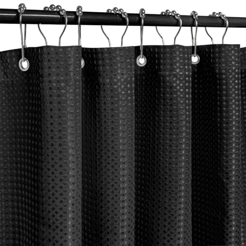 Curoayood Duschvorhang für Badezimmer,Waffle Shower Curtain,Maschine waschbar leichtes Gewicht Stoff gewebt Bad Vorhang wasserdicht 90 * 180cm Zoll schwarz mit Edelstahl Haken
