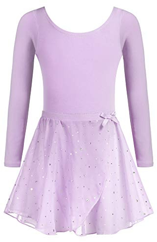 Arshiner Ropa de Ballet Niña Vestido de Ballet Traje de Ballet de algodón Leotardo de Ballet Leotardo de Baile Traje de Gimnasia de Manga Larga Ropa de Baile con Falda de Gasa Tutú Morado 150