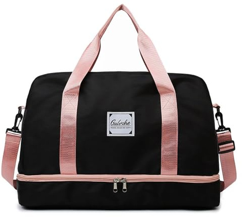 Vllcsla Sac de Sport de Voyage Femme 38.4L Grande, avec Compartiment à Chaussures, Poche Humide, Sacs de Week-End Résistant à l’Usure, Sacs de Bagage à Main Léger pour Voyage Gym, Noir