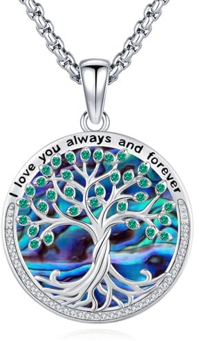 Eusense Collier Arbre de vie en Argent 925 Emerald Zirconia I love you always and forever Collier Pendentif arbre de vie pour Homme Femme