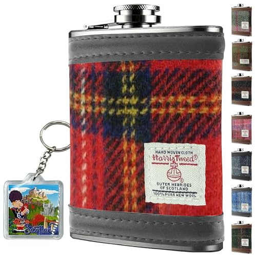 Flasque Harris Tweed de 170 ml en acier inoxydable pour homme – Anti-fuite – Convient pour la poche – Boîte cadeau, porte-clés – Noël – Liqueur, whisky, rhum (Royal Stewart)