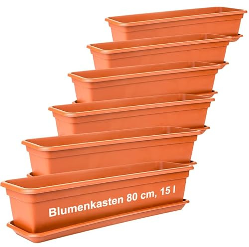 2friends Blumenkasten Set 80cm, Terracotta â€“ 6er-Set Balkonkästen mit Untersetzer, Hochwertiger Kunststoff, EU