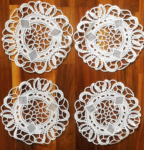 Deckchen 20cm Rund weiß gehäkelt 4er Packung