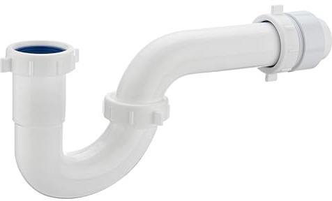 (1 Pack) Yariwiz White P Trap 1 1/2 Inch for Bathroom Kitchen Sink Drain Pipe Tubular Kit with White Threaded Adapter and Blue TPE Washer KSD-001W