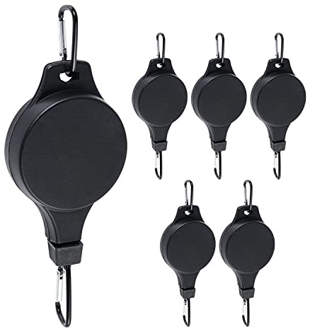 CAIONPLE Lot de 6 rouleaux de plantes rétractables, faciles à atteindre, roue réglable en hauteur pour suspendre les plantes en intérieur, noir