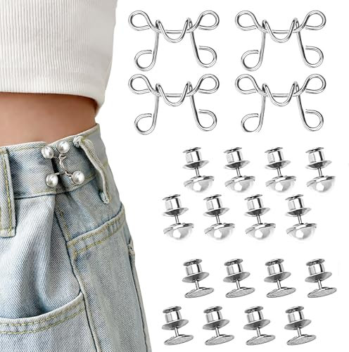 4 Stück Hosen Enger Machen Clip,Hosen-Einsteller-TaillenspannerJean Knopfnadeln AbnehmbarenTaille Extender Elastischen Metall Knopf Verstellbare Nagelfreie Taillenschnallen für Hemd Hosen Kleid Hosen