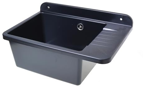 Aqbau Ausgussbecken Set Mit Armatur Und Seifenspender 505mm Waschbecken Spülbecken Mit Ausziehbarem Einhandmischer Schwarz Granit