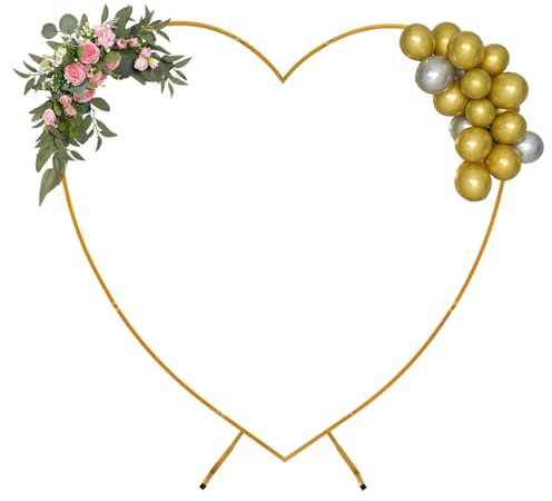 MINRS 2,0 x 2,1 m metallbröllopsbåge, hjärta best båge, rymmer upp till 10 kg, gör-det-själv ballong båge blomställ för bröllop, årsdagar, födelsedagsfester, examensfester, frierier