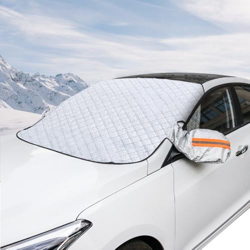YBCCBY Couverture Pare-Brise Voiture, Protege Pare Brise Givre, Bâche Pare Brise Protection Magnétique, Protection Pare Brise Hiver, avec 2 Couverture de Rétroviseur pour Anti Givre, Neige, UV, Pluie