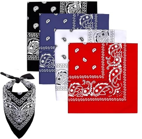 GUTERTOP 4 Stück Piraten Bandana Kopftuch Damen und Herren, Nickitücher Baumwolle, Multifunktionale Große Paisley Bandana Kopftücher Damen, (54 x 54 CM Weiß Schwarz Rot blau)