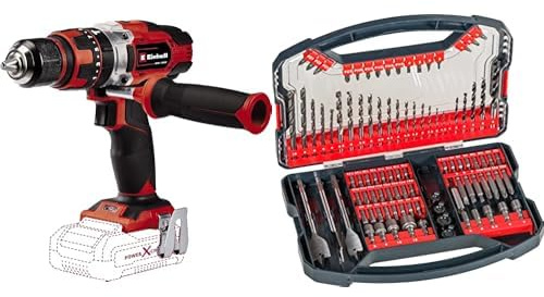 Einhell Taladradora atornilladora a batería TE-CD 18/48 Li-i-Solo Power X-Change (18V, engranaje de 2 velocidades, función de taladrado de percusión incluidasin batería)+ Set 101 piezas de brocas