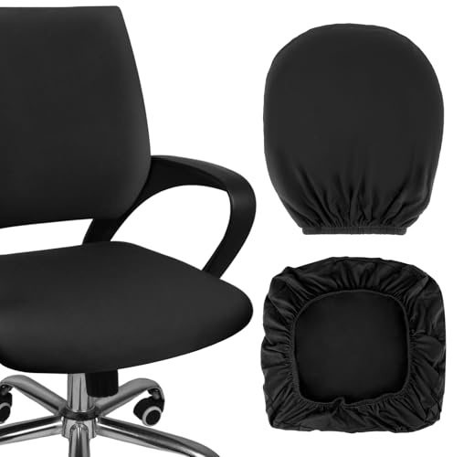 GHVACZS Svart kontorsstolöverdrag, tvättbart överdrag kontorsstol, elastiskt överdrag för kontorsstol, lämplig för de flesta kontorsstolar 38–48 cm (ryggstöd och sittkudde)
