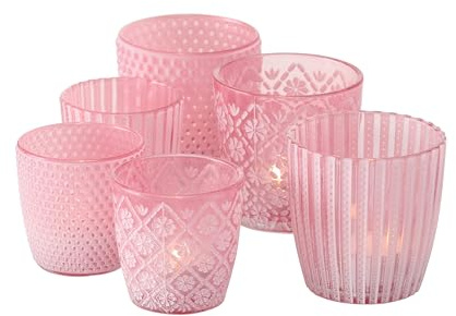 mucHome Windlicht Glas 6 Stück Windlicht für Teelichter Teelichthalter Romantisch (Altrosa)
