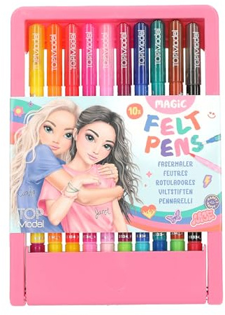 Depesche TOPModel 13334 Magic Fibre Tip Pen Set, 10 dubbla filtpennor i fodral, med penselspets och magisk spets för färgändring