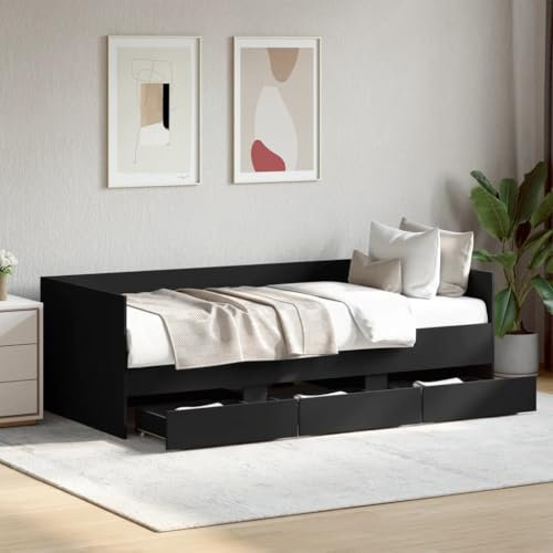 IKAYAA Einzelbett mit 3 Schubladen 75x190 cm, Jungendbett75x190 cm, Kojenbett mit Stauraum Kiefer massivholz, Tagesbett mit Stauraum, Funktionsbett 75x190 cm Schwarz