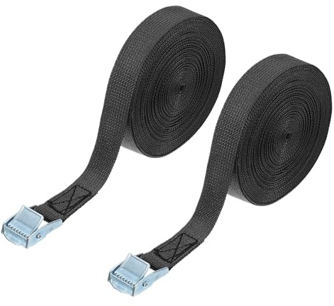 PATIKIL 2,5 cm x 10,1 m fransrem med spännen, 2 st kamspänne knytremmar justerbara kraftiga säkra remmar upp till 250 kg för lastkajakcyklar, svart